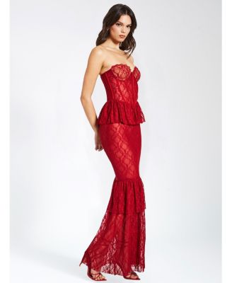 Women's Quennell Burgundy Lace Corset Maxi Dress
