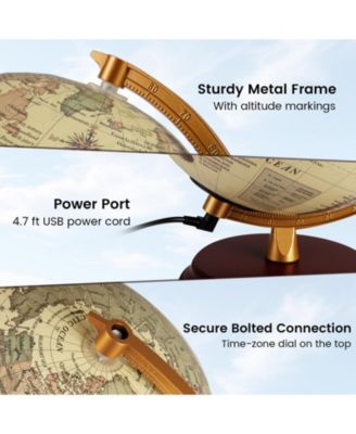 8 Inch Illuminated World Globe Night Light up Globe Lamp with Wooden Stand and HD Map