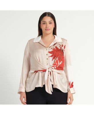 Plus Size Collared Long Sleeve Tops & Tees