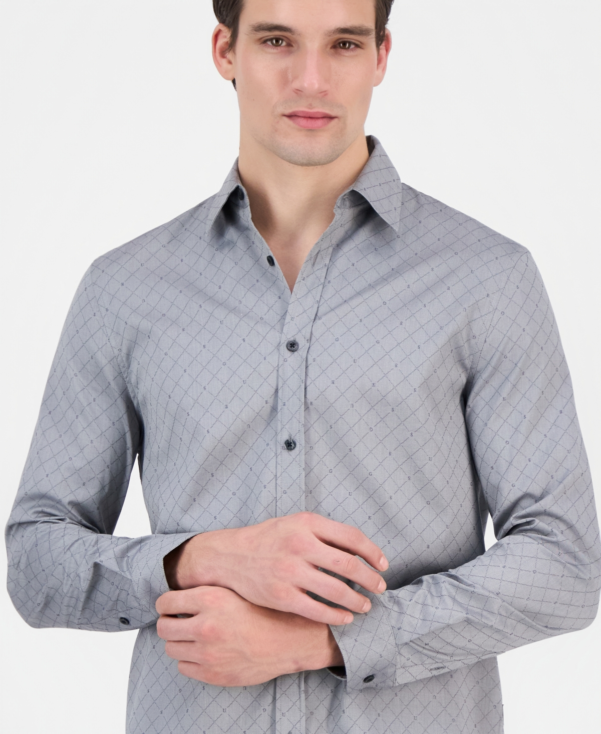 Guess Men's Rhombus Jacquard Long-Sleeve Button-Front Shirt