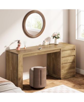 Gaming Desk, Computer Desk with 3 Drawers, Farmhouse Study Table with Storage Cabinet