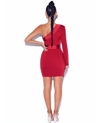 Women's Silver Night Wine Red Sequin Crepe Tuxedo Blazer Dress