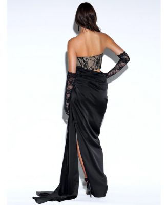 Women's Callie Black Lace Satin Corset High Slit Gown