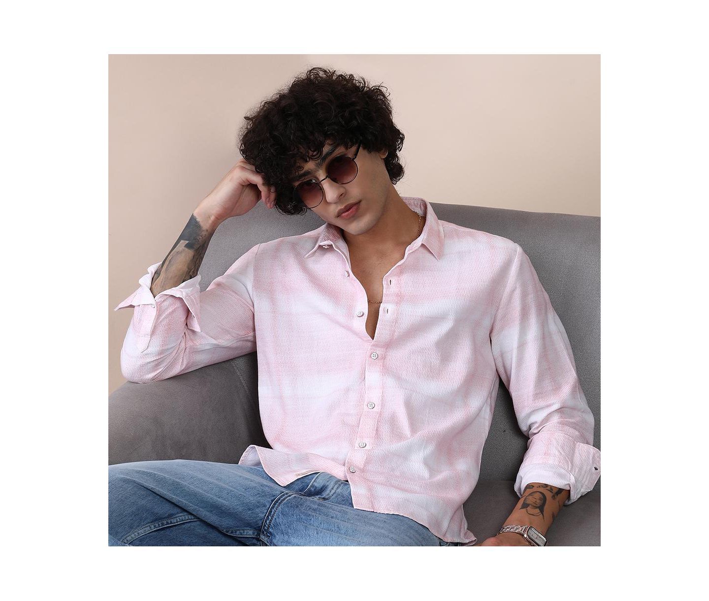 Мужская рубашка Cahoot Campus Sutra Rose Pink & Daisy White Velobrush-Tactile, цвет: Розовый — фото 3