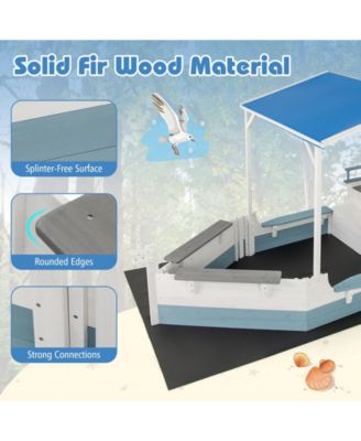 Pirate Ship Sandbox with Canopy with Bench Seats and Bottom Liner