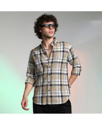 Men's Sand Beige Shadow-Checkered Shirt
