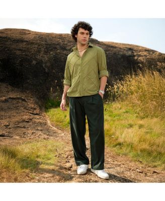 Men's Pistachio Green Grid-Corduroy Shirt