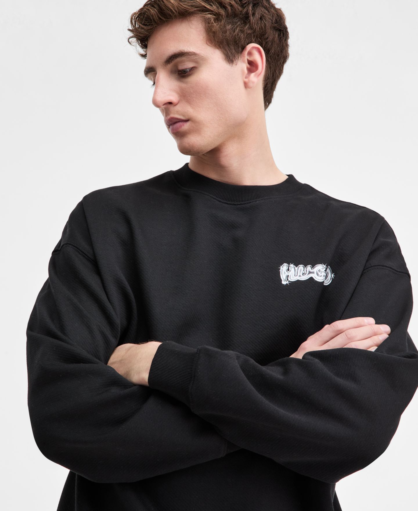 Мужские толстовки Hugo Boss Nyrocrew Cotton Logo Crewneck, цвет: Чёрный — фото 2