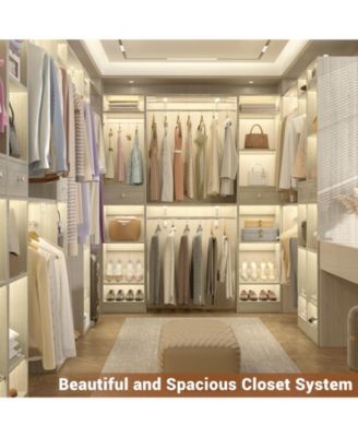 58" - 90'' W MDF/Metal Closet System with 2 Drawers, 3 Hanging Rods and Shelves Large Walk-in Closet Organizer