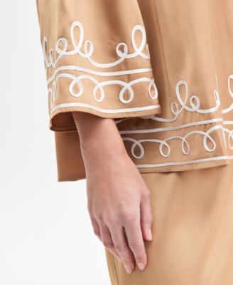 Women's Soutache-Lace Satin V-Neck Top, Macy's Exclusive