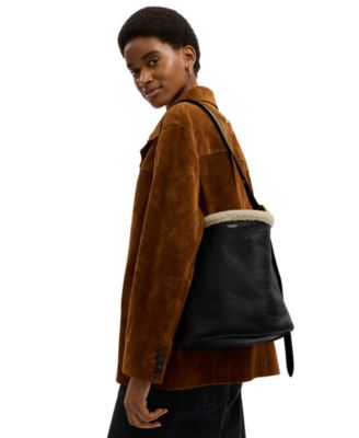 Bleecker Medium Shearling Trim Bucket Bag