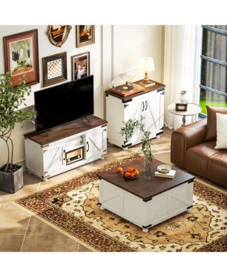 Sideboard, Buffet with Barn Door and Adjustable Shelf,