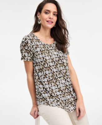JM Collection - Petite Printed Scoop Neck Top