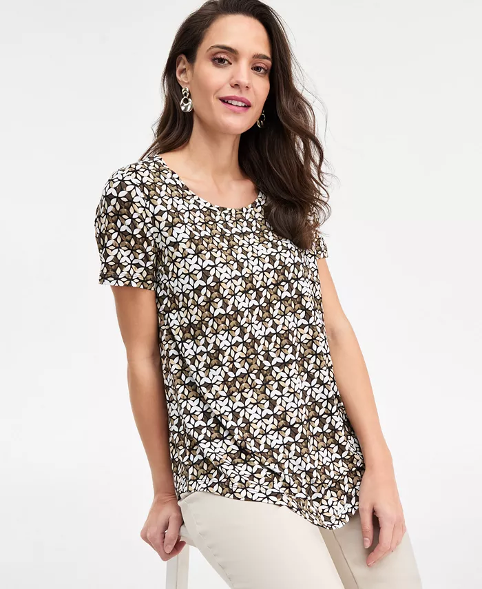 Women's Printed Scoop-Neck Short Sleeve Top