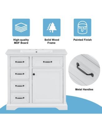 36" Bathroom Vanity with Sink, 4 Drawers & Soft-Close Door, Freestanding Storage Cabinet