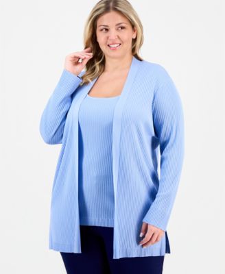Plus Size Sutton Open-Front Ribbed Knit Cardigan