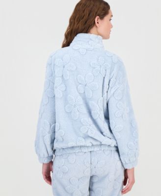 Juniors' Embossed Sherpa Quarter-Zip Sweatshirt