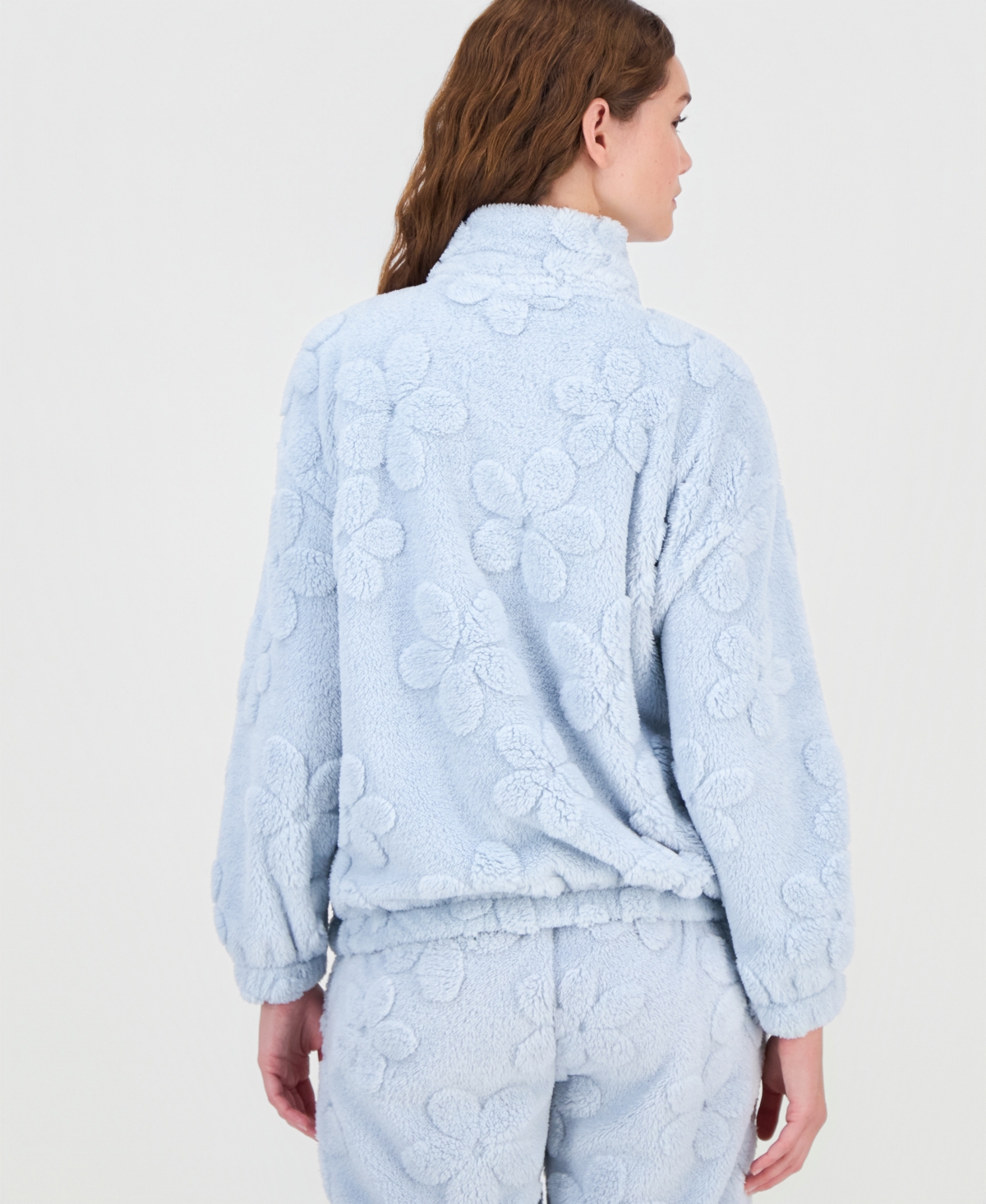 Rebellious One Juniors' Embossed Sherpa Quarter-zip Sweatshirt In Blue