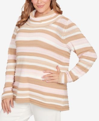 Plus Size Metallic Striped Long Sleeve Sweater