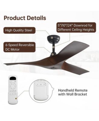52-inch Modern Black 3 ABS Blades Ceiling Fan without Light with Six-Speed Remote Control and Forward Reverse Rotation Function