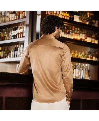 Men's Sand Beige Solid Satin Shirt
