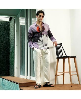 Men's Purple Floral Printed Rayon Shirt With Spread Collar