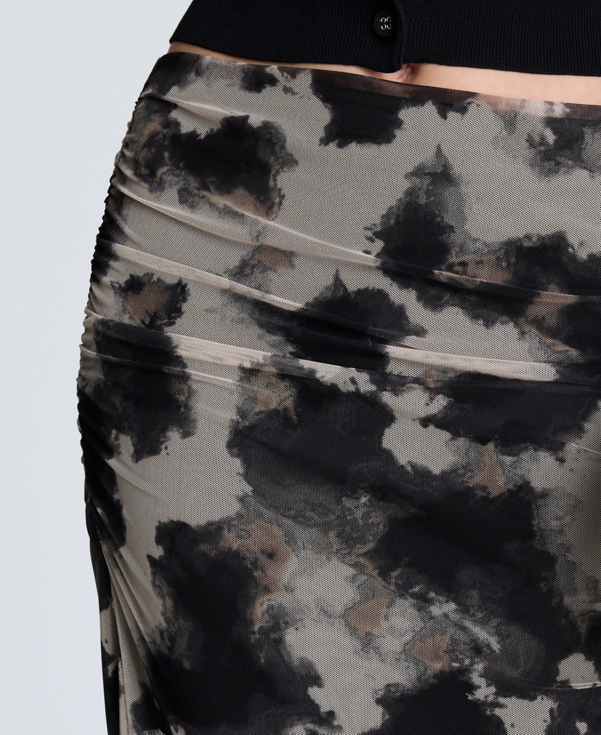 Kenneth Cole Women's Printed Mesh Side Ruched Midi Skirt