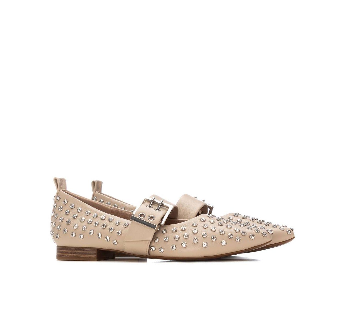 Женские балетки XTI Mary Jane Studded Ballet Flats, цвет: Бежевый — фото 5