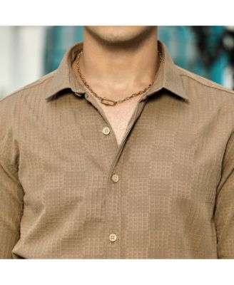 Men's Ash Brown Grid-Check Tactile Shirt