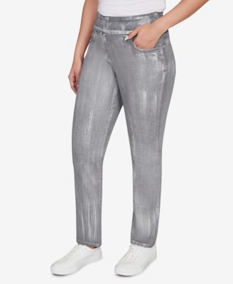 Petite Metallic Painted Pull On Jeans