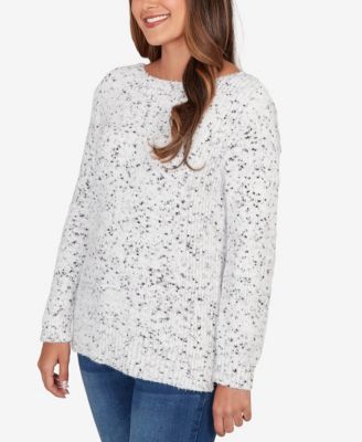 Petite Speckled Chenille Eyelash Boat Neck Sweater