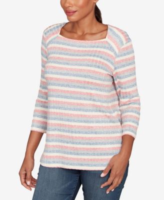 Petite Marled Stripe Envelope Neck Rib Knit Top