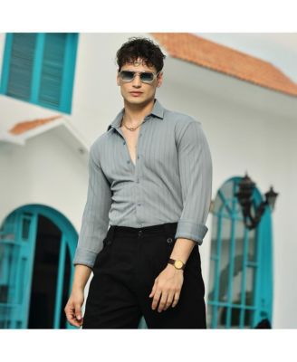 Men's Coin Grey Chevron-Panel Tactile Shirt