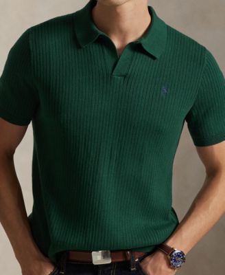 Men's Rib-Knit Cotton Polo-Collar Sweater