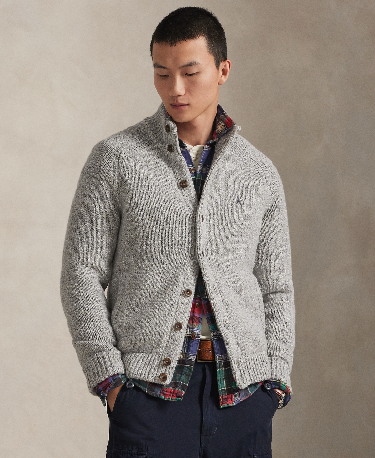 Polo Ralph Lauren Men's Donegal Mock Neck Cardigan - Gray Marl