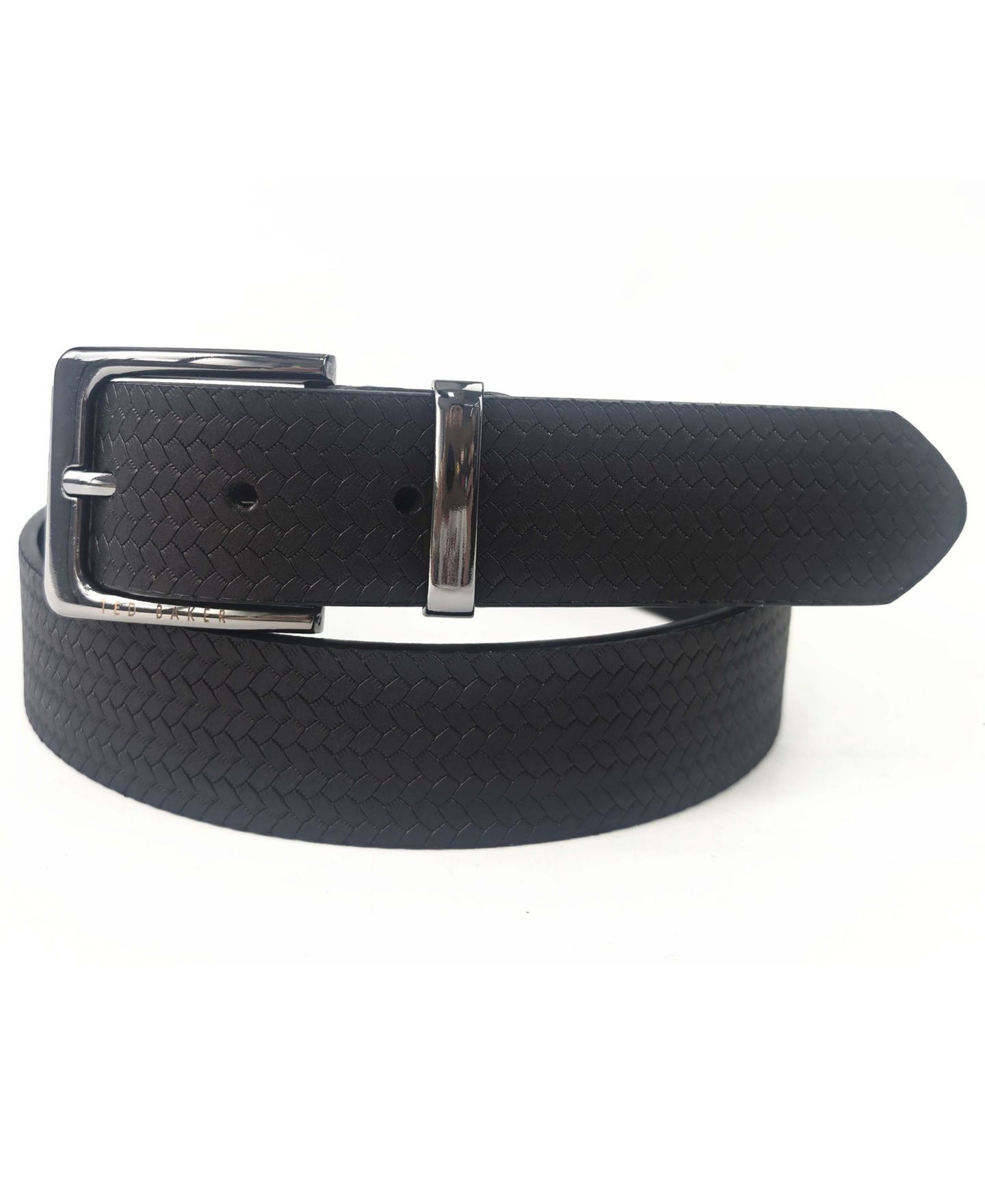 Мужской ремень Ted Baker Black Embossed Leather Belt, цвет: Чёрный — фото 2