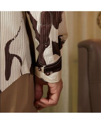 Men's Chocolate Brown & Daisy White Contour-Lines Pleated Shirt