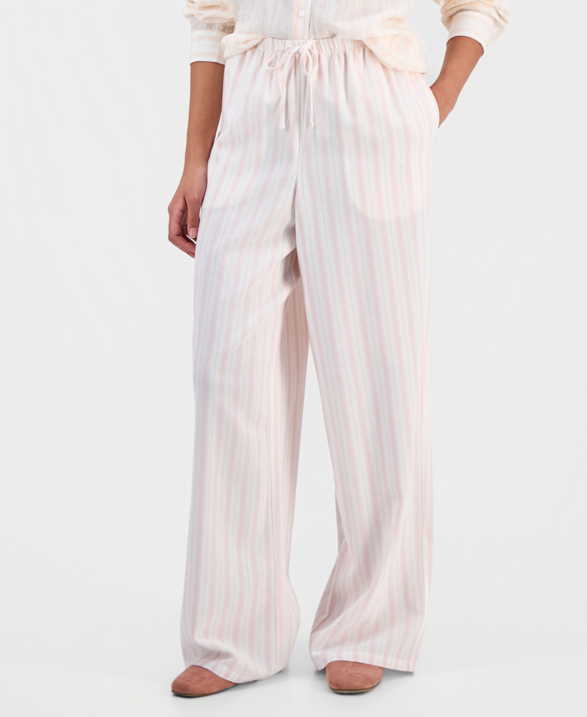 Hippie Rose Juniors' Wide-leg Linen-blend Pants In White