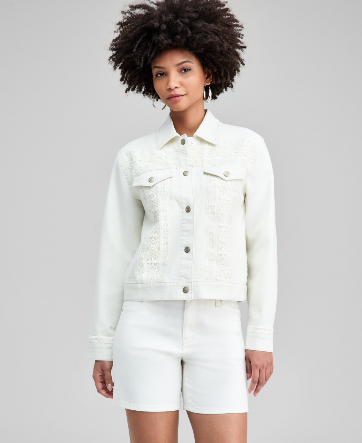And Now This Women's Crochet Denim Jacket, Macy's Exclusive In White