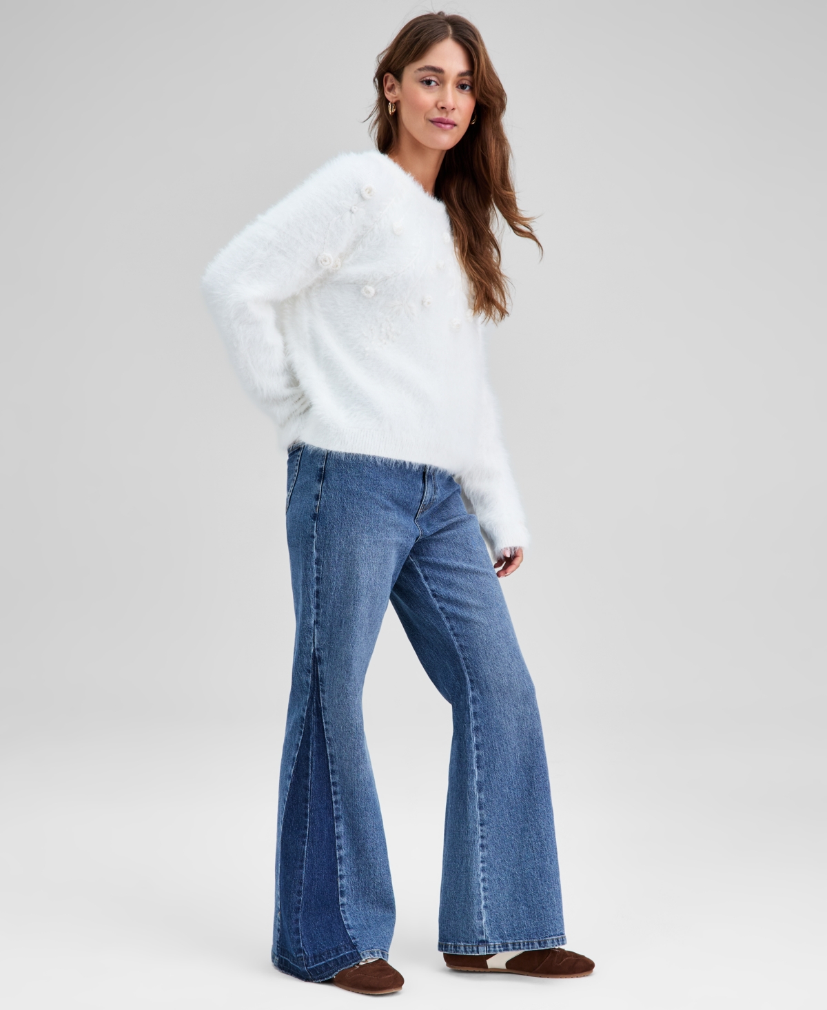 And Now This Petite Pieced Flare-leg Jeans, Macy's Exclusive In Blue
