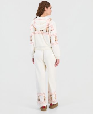 Sincerely Jules Fleece Zippered Hoodie Wide Leg Pants In Pink