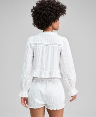 Women's Textured Tie-Front Cotton Blouse, Macy's Exclusive