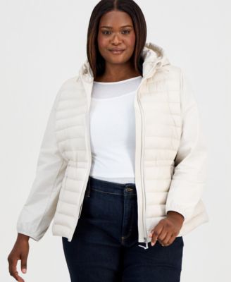 Plus Size Mixed-Media Packable Coat