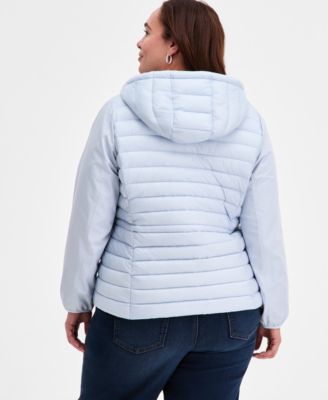 Plus Size Mixed-Media Packable Coat