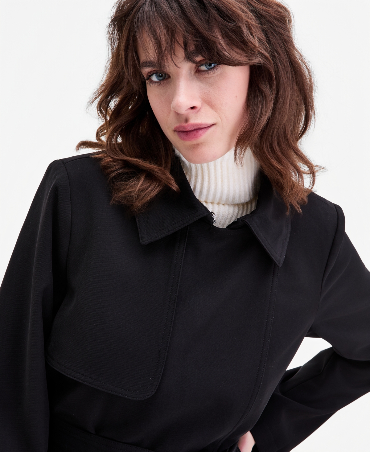 Calvin Klein Women's Short Belted Crepe Trench Coat