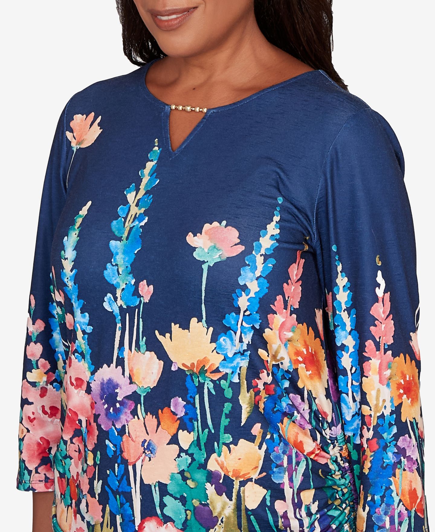 Женский топ Alfred Dunner Saratoga Springs Vertical Floral Border Knit, цвет: Тёмно-синий разноцветный — фото 4