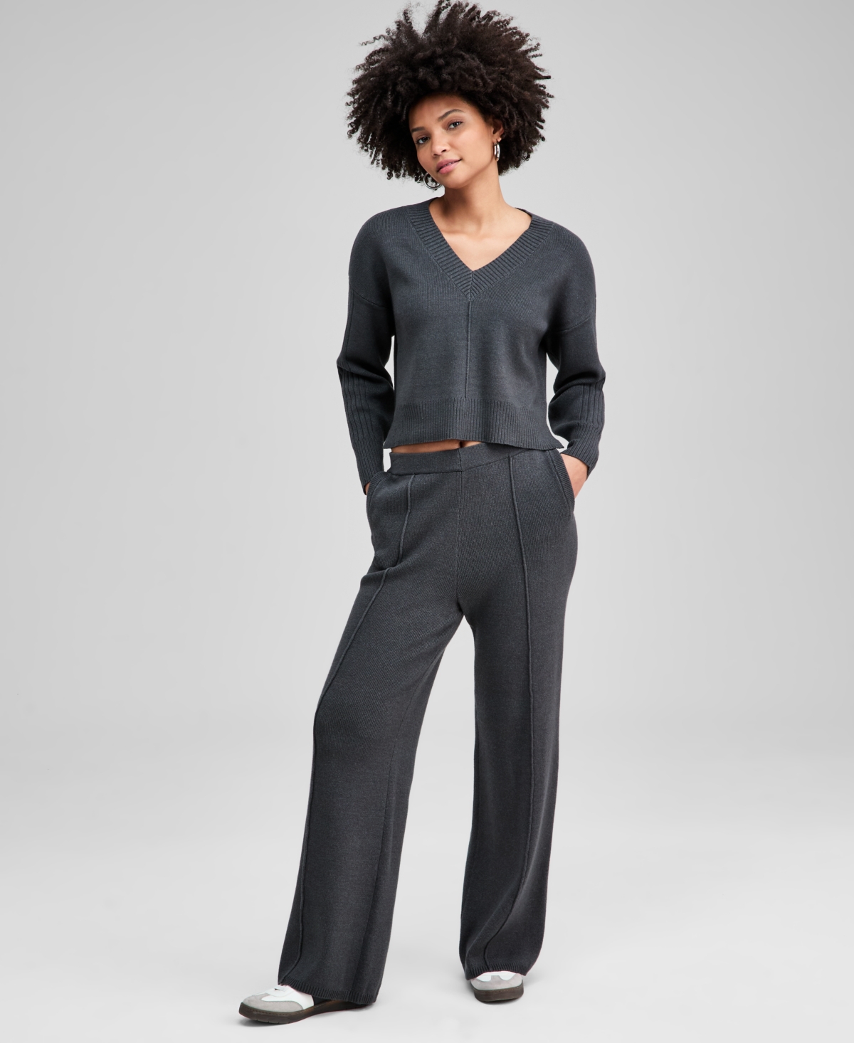 And Now This Women's Seamed Knit Wide-leg Pants, Macy's Exclusive In Black