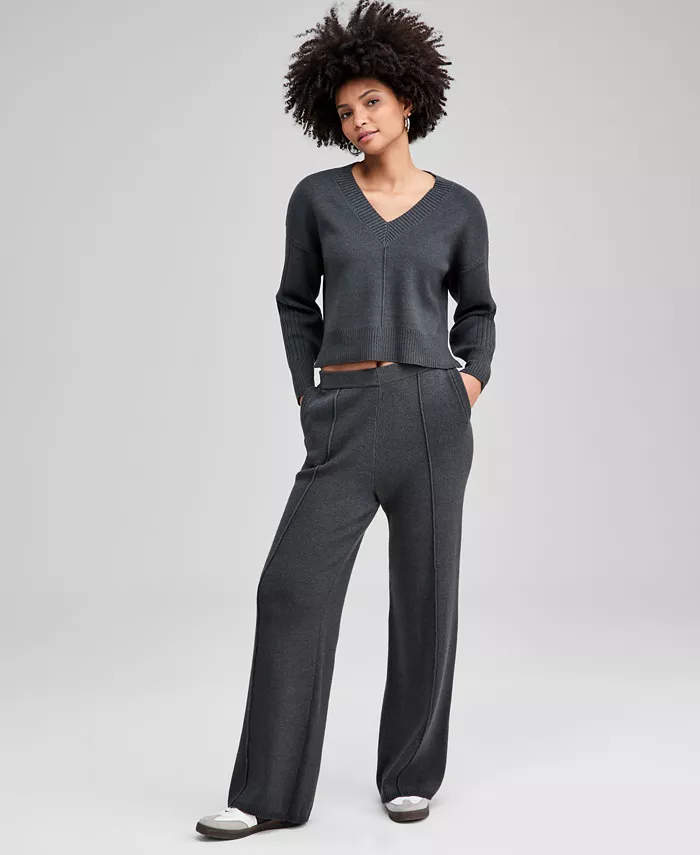 Women's Seamed Knit Wide-Leg Pants