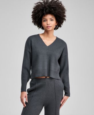 Women's Drop-Shoulder V-Neck Sweater, Macy's Exclusive