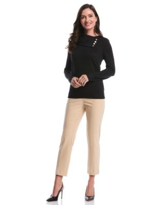 Petite Split Collar Long Sleeve Top